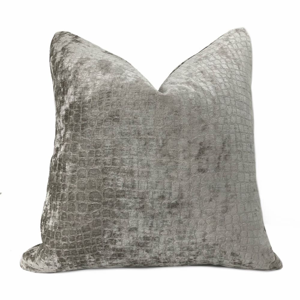 Crocodile Alligator Reptile Pattern Texture Medium Gray Velvet Gray Pillow Cover - Aloriam