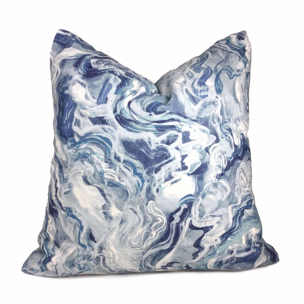 Blue White Water Ripples Cotton Print Pillow Cover