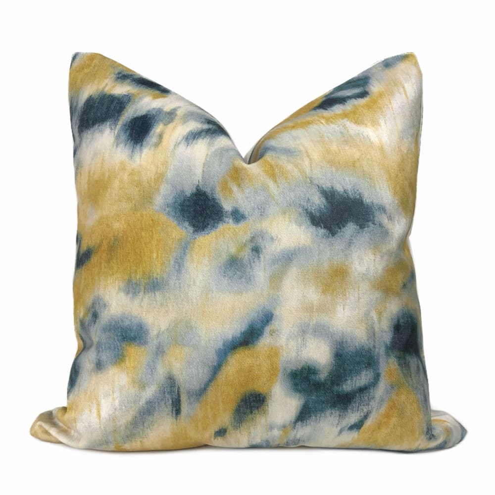 Cyri Navy Blue & Gold Abstract Print Velvet Pillow Cover - Aloriam