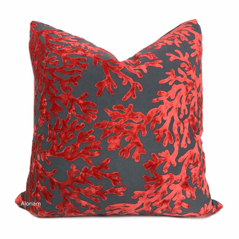 Del Mar Red Gray Coral Reef Velvet Pillow Cover - Aloriam