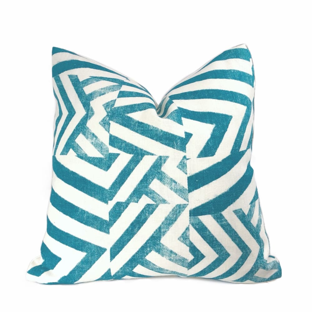 Delancey Teal Green White Modern Crosshatch Pillow Cover - Aloriam