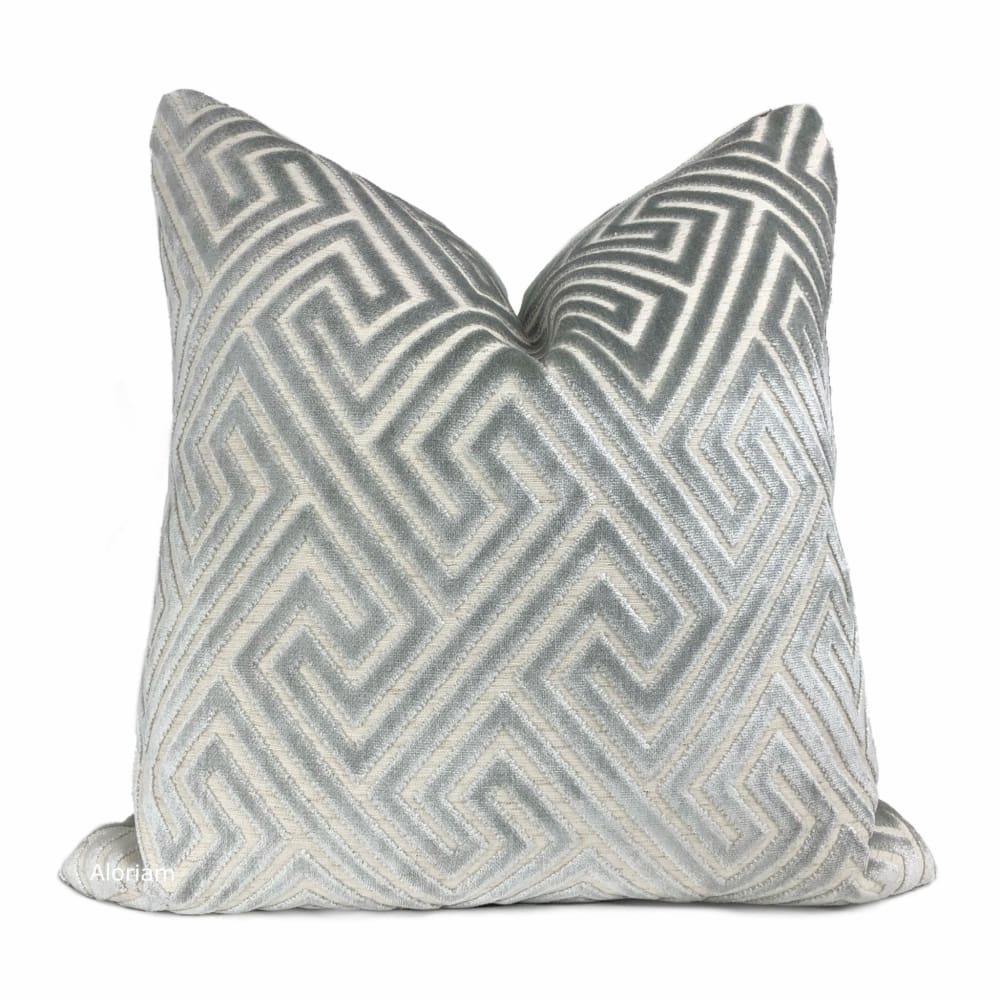 Delphi Cloud Gray Greek Key Cut Velvet Pillow Cover - Aloriam