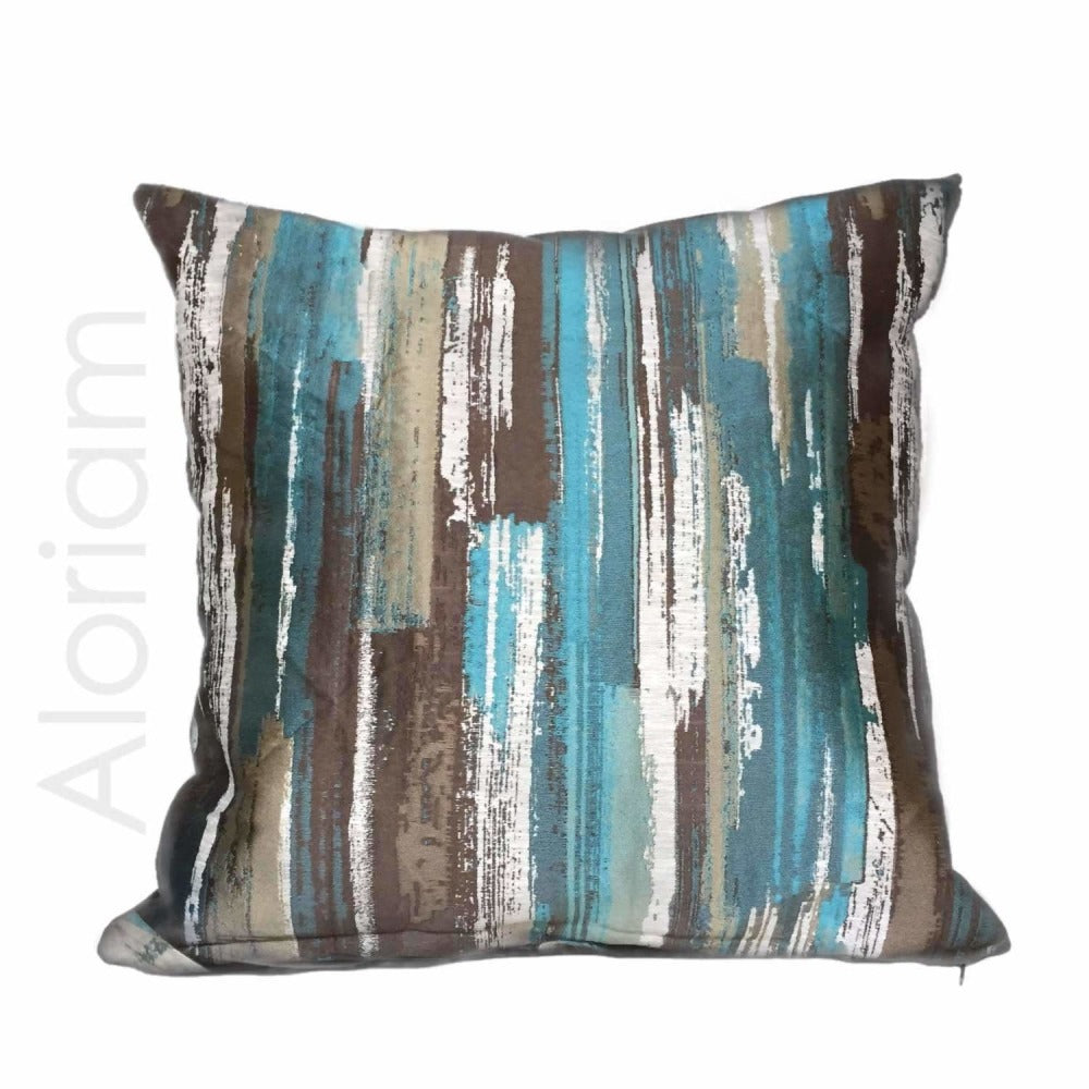 Designer Abstract Paint Brush Strokes Teal Green Brown Beige Pillow Cushion Cover