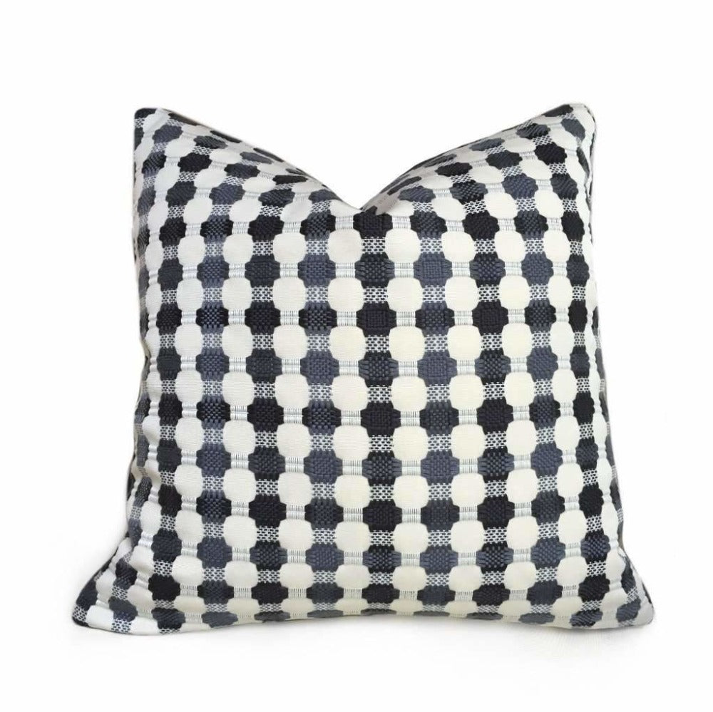 Designer Black Gray Cream Checks Geometric Texture Pillow Cover