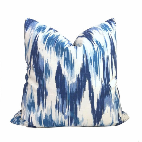 Designer Blue White Abstract Ikat Cotton Print Pillow Cover Cushion Pillow Case Euro Sham 16x16 18x18 20x20 22x22 24x24 26x26 28x28 Lumbar Pillow 12x18 12x20 12x24 14x20 16x26 by Aloriam