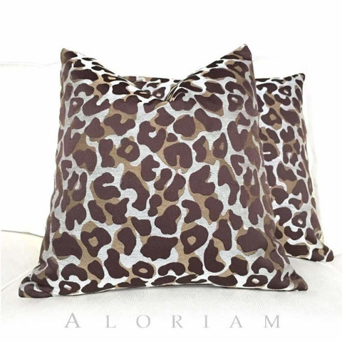 Designer Cheetah Leopard Animal Pattern Brown Beige Pillow Cushion Cover