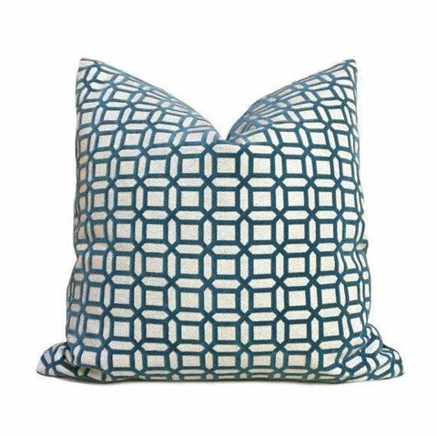 Designer Cut Velvet Teal Green Geometric Checks Lattice Pillow Cushion Cover Cushion Pillow Case Euro Sham 16x16 18x18 20x20 22x22 24x24 26x26 28x28 Lumbar Pillow 12x18 12x20 12x24 14x20 16x26 by Aloriam
