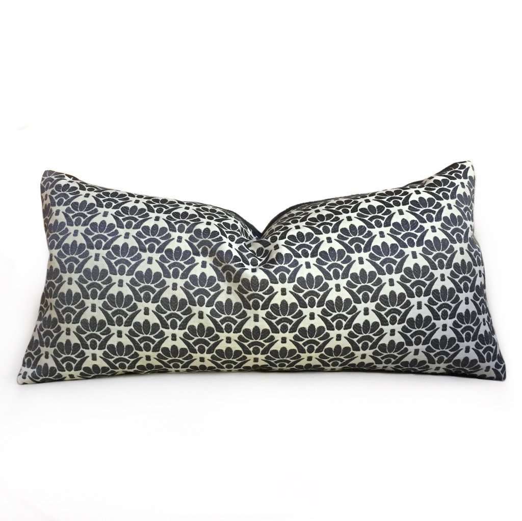 Designer Dark Gray Cream Floral Motif Pillow Cover by Aloriam