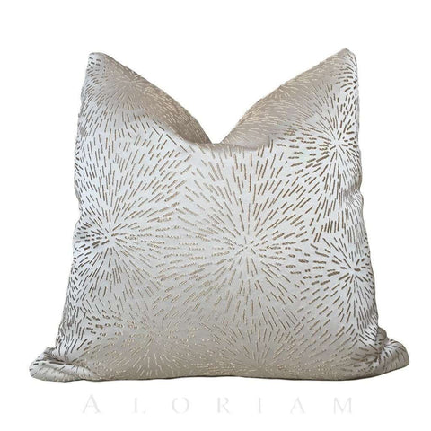 Modern Embroidered Cream Gold Starburst Pillow Cushion by Aloriam