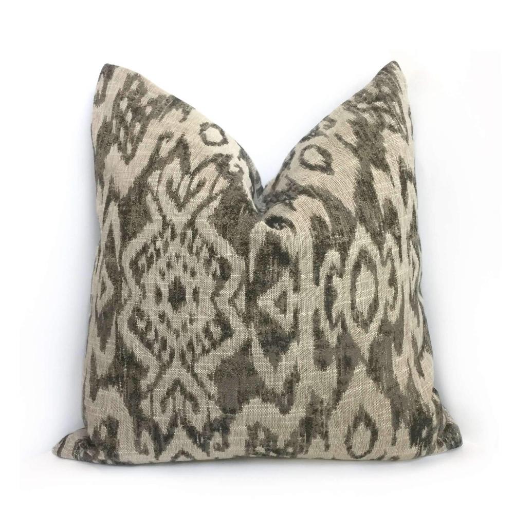 Ethnic Ikat Tribal Gray Tan Upholstery Pillow Cover