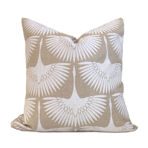 Genevieve Gorder Flock Crane Birds Beige White Linen Print Pillow Cover