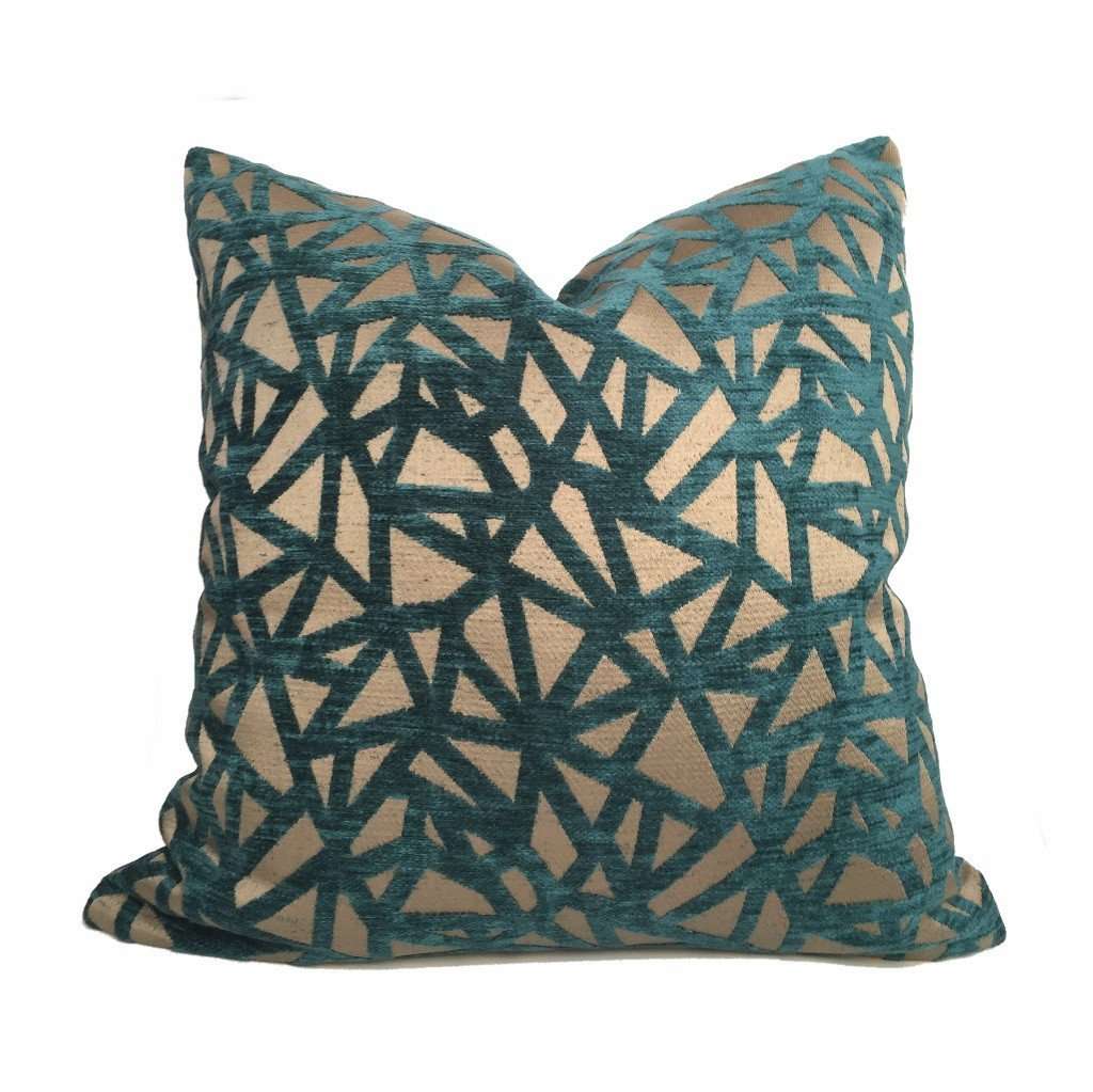 Designer Geometric Web Pattern Teal Green Bronze Brown Pillow Cover