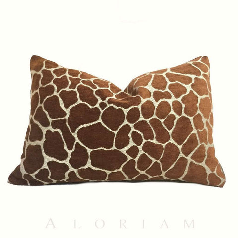 Designer Giraffe Pattern Animal Skin Print Chenille Pillow Cover