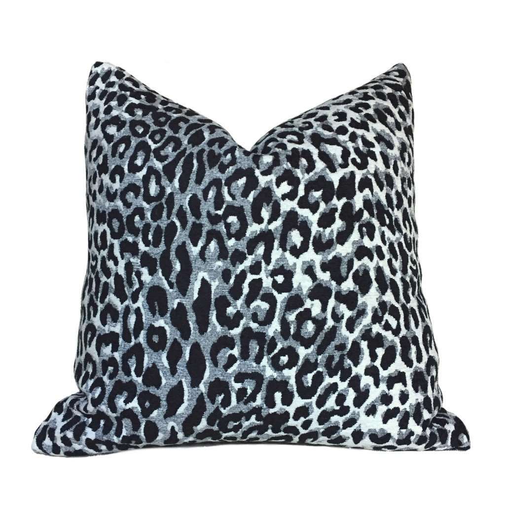 Designer Gray Black Cream Leopard Cheetah Animal Spots Pillow Cover by Aloriam