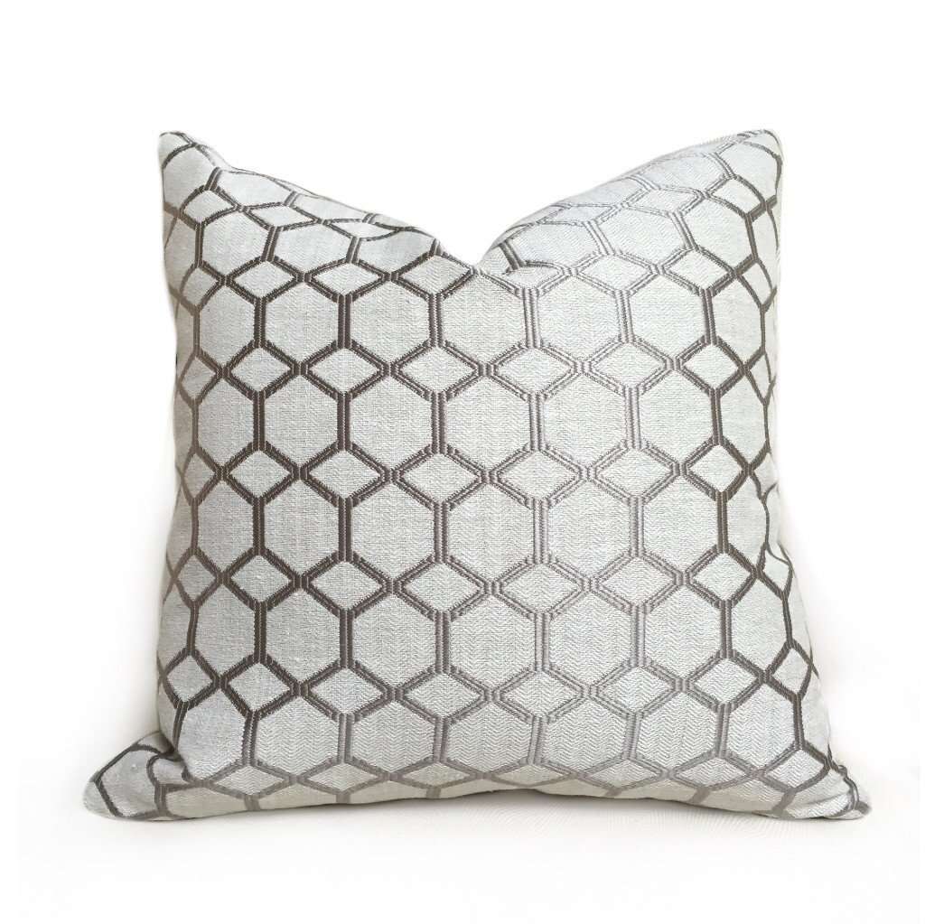 Designer Gray Geometric Interlocked Hexagons Pillow Cover by Aloriam Pillows