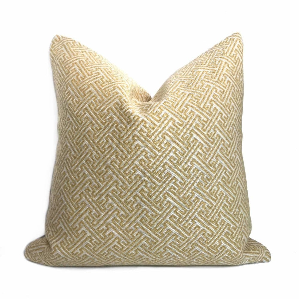 Greek Key Gold Cream Geometric Pillow Cover
