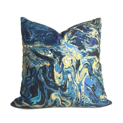 Designer Lapis Blue Marble Geology Pattern Pillow Cover Cushion Pillow Case Euro Sham 16x16 18x18 20x20 22x22 24x24 26x26 28x28 Lumbar Pillow 12x18 12x20 12x24 14x20 16x26 by Aloriam