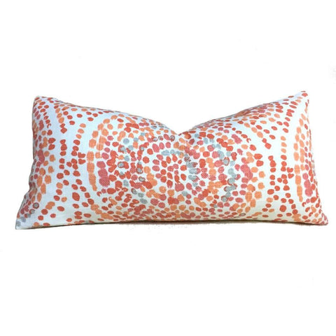 Duralee Glimpse Designer Modern Pointillist Mosaic Medallion Orange Coral Gray White Pillow Cover by Aloriam