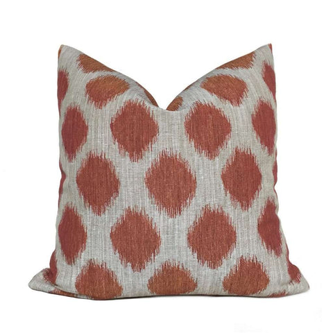 Designer Orange Beige Ikat Ovals Geometric Pillow Cover, Fits 12x18, 12x24, 14x20, 16x26 16" 18" 20" 22" 24" Cushion Inserts
