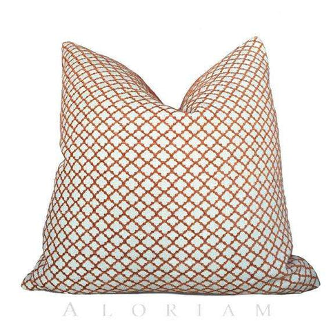 Designer Orange Cream Geometric Small Diamond Lattice Fretwork Pillow Cushion Cover Cushion Pillow Case Euro Sham 16x16 18x18 20x20 22x22 24x24 26x26 28x28 Lumbar Pillow 12x18 12x20 12x24 14x20 16x26 by Aloriam