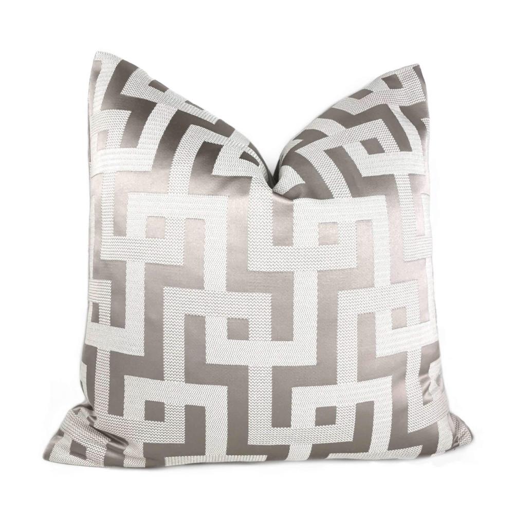 Silver Gray Greek Key Maze Fretwork Geometric Pillow Cover