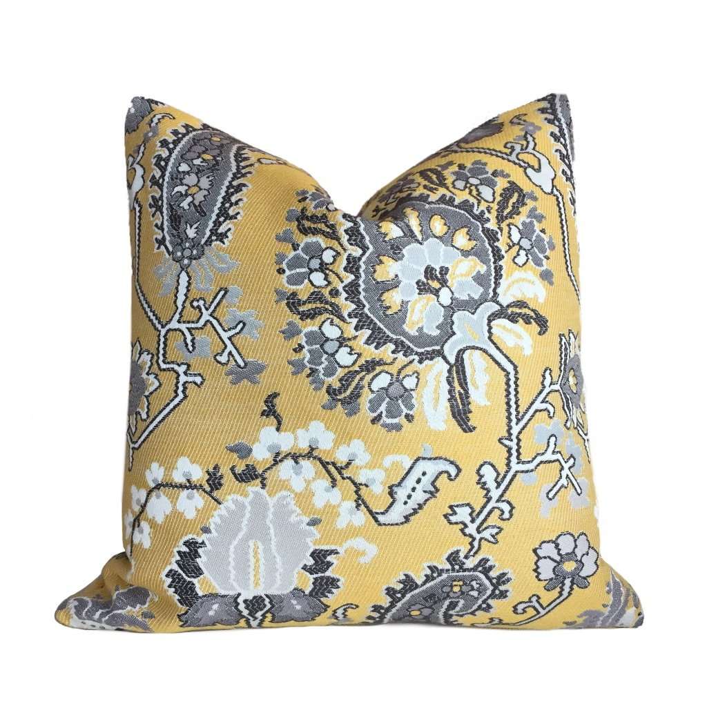 Yellow Gray Aztec Flower Southwest Tribal Style Floral Pillow