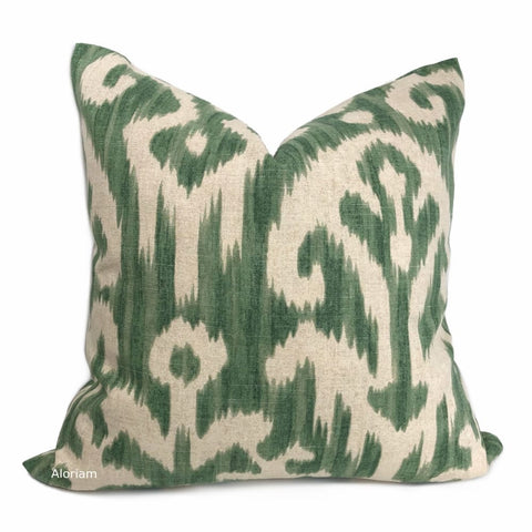 Dharma Green Beige Ikat Print Pillow Cover - Aloriam