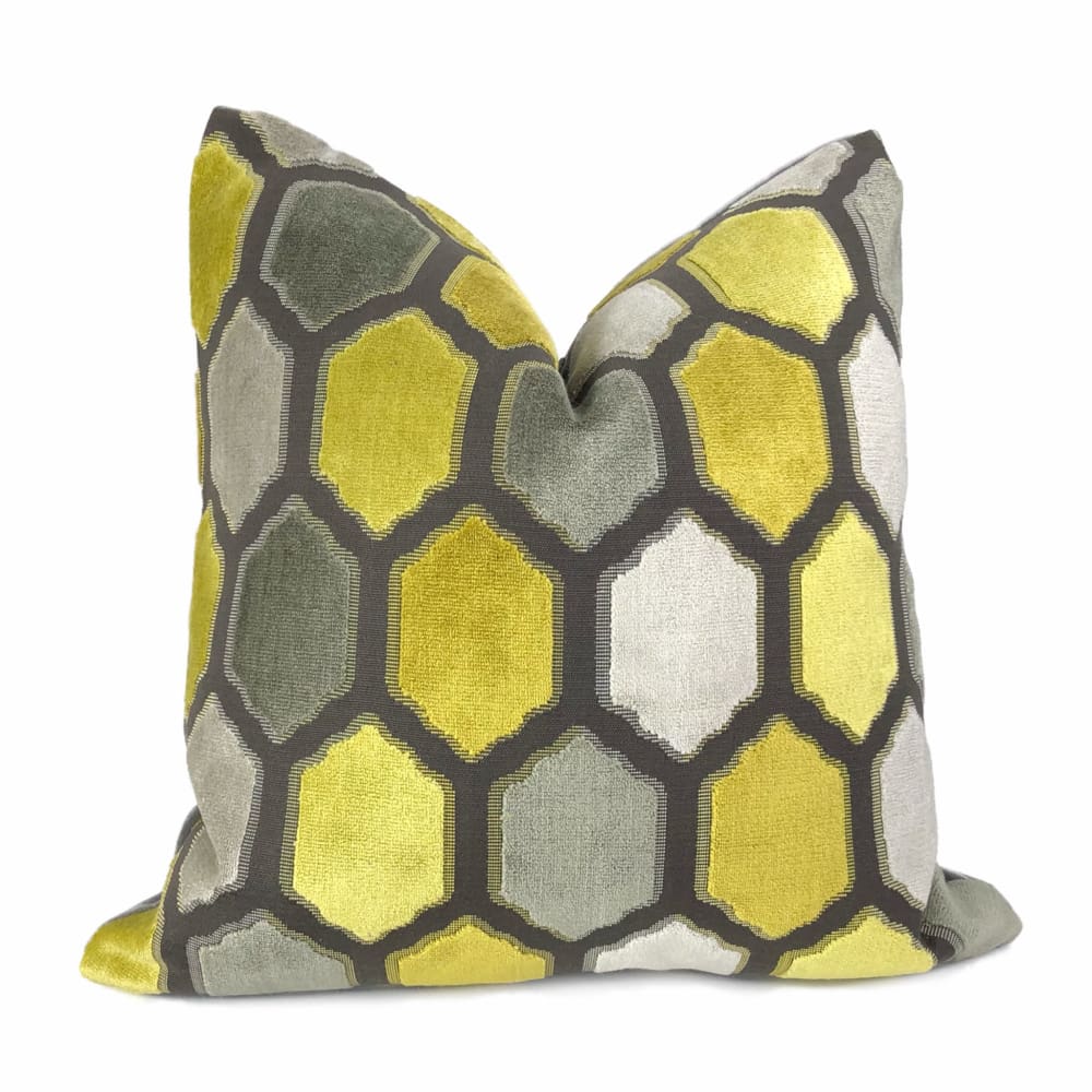Dorsey Yellow Gray Geometric Tile Velvet Pillow Cover - Aloriam