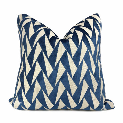 Easton Blue & Cream Triangles Velvet Pillow Cover - Aloriam