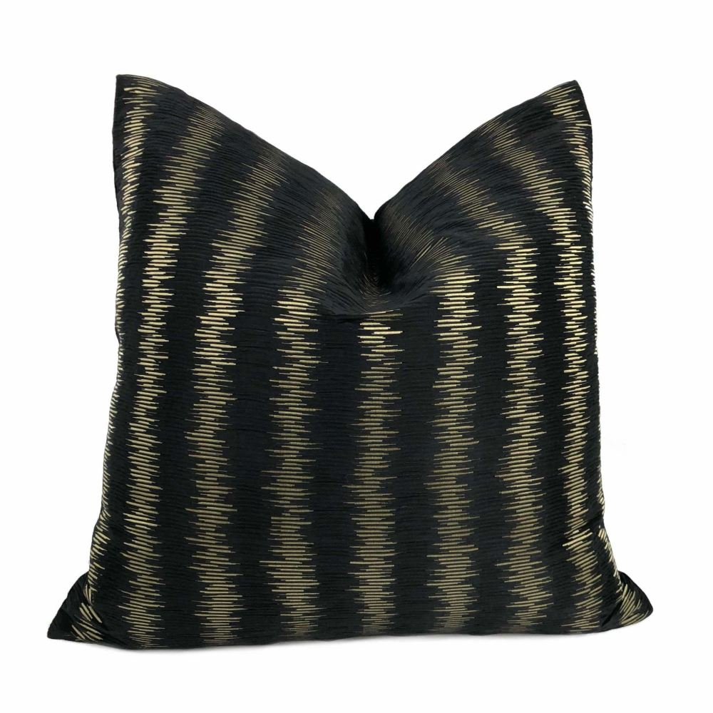 Elgin Silk Ripple Ebony Black & Gold Pillow Cover Cushion Pillow Case Euro Sham 16x16 18x18 20x20 22x22 24x24 26x26 28x28 Lumbar Pillow 12x18 12x20 12x24 14x20 16x26 by Aloriam
