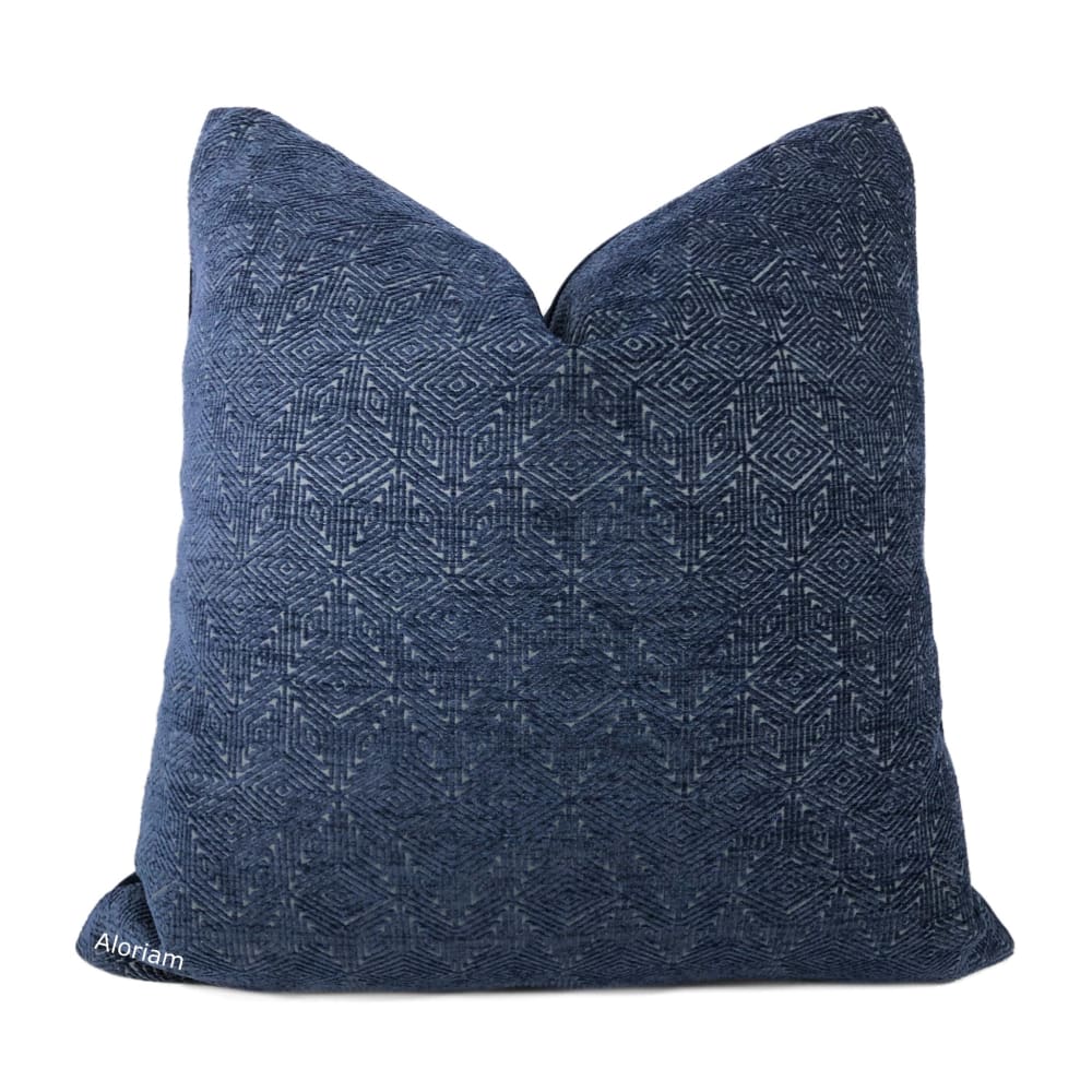 Elias Dark Blue Diamond Tile Chenille Pillow Cover - Aloriam