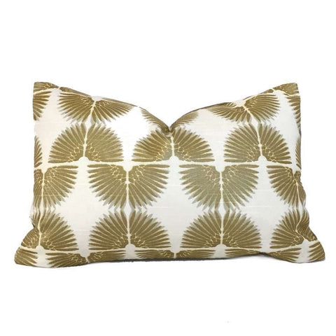 Erte Art Deco Fans Metallic Gold Cream Cotton Print Pillow Cover