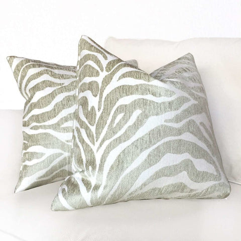 Ethan Allen Beige Large Animal Stripe Zebra Tiger Designer Pillow Cushion Cover