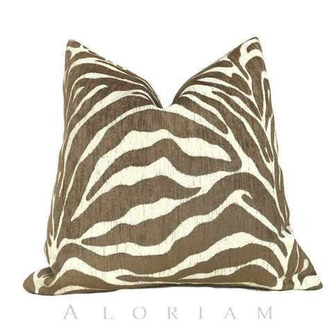 Ethan Allen Large Animal Stripe Zebra Tiger Brown Cream Pillow Cushion Cover