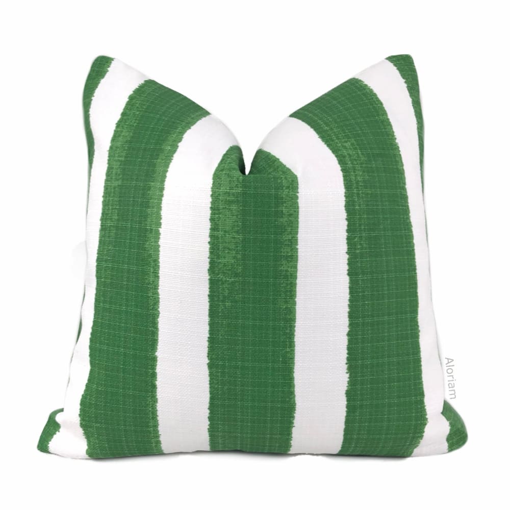 Ethan Green White Stripe Indoor Outdoor Pillow Cover - Aloriam