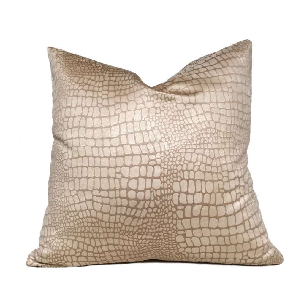Fabricut Dundee Tan Faux Suede Alligator Crocodile Pattern Pillow Cover, Fits 12x18 12x24 14x20 16x26 16" 18" 20" 22" 24" Cushion Inserts