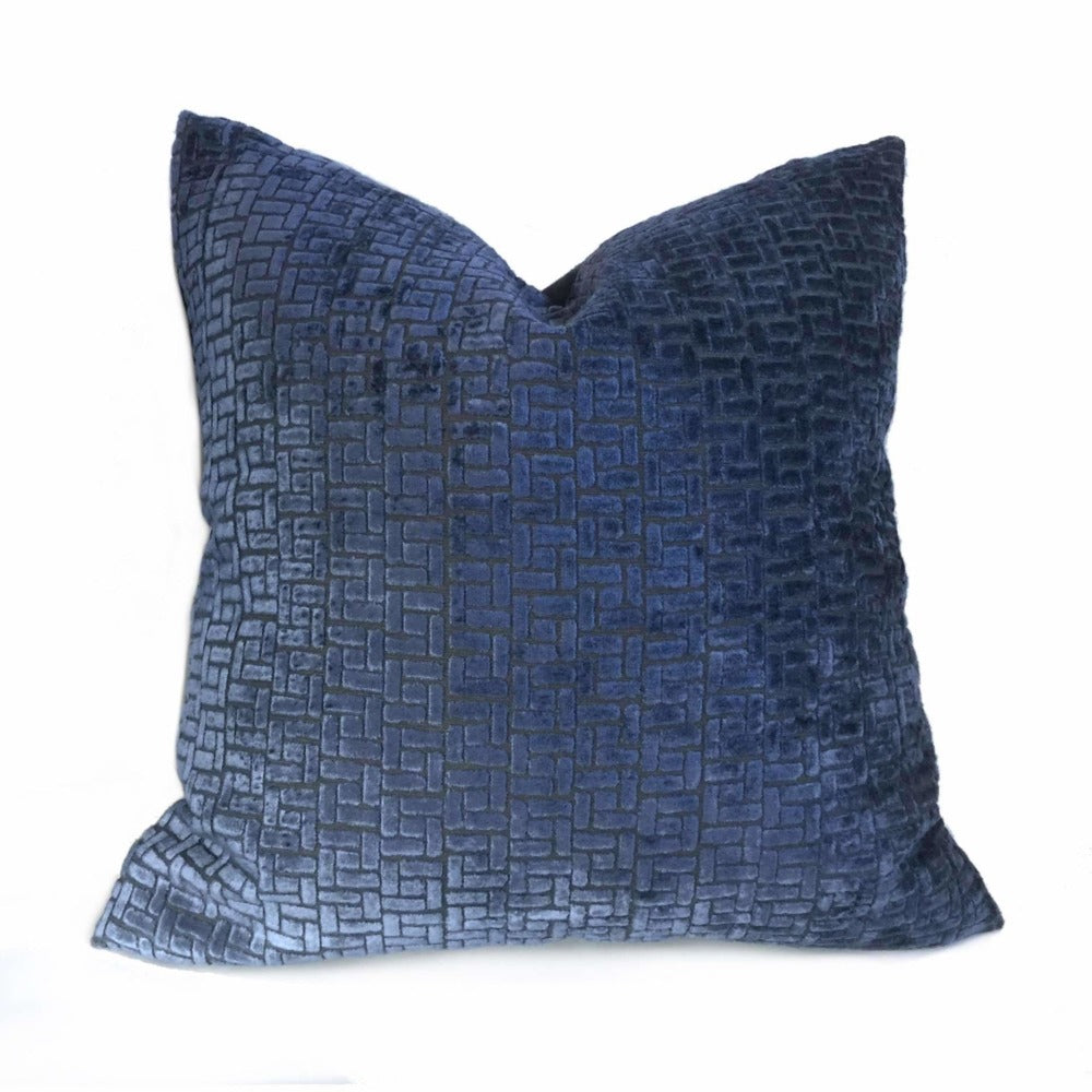 Fabricut Ink Blue Velvet Geometric Lattice Pillow Cover Cushion Pillow Case Euro Sham 16x16 18x18 20x20 22x22 24x24 26x26 28x28 Lumbar Pillow 12x18 12x20 12x24 14x20 16x26 by Aloriam