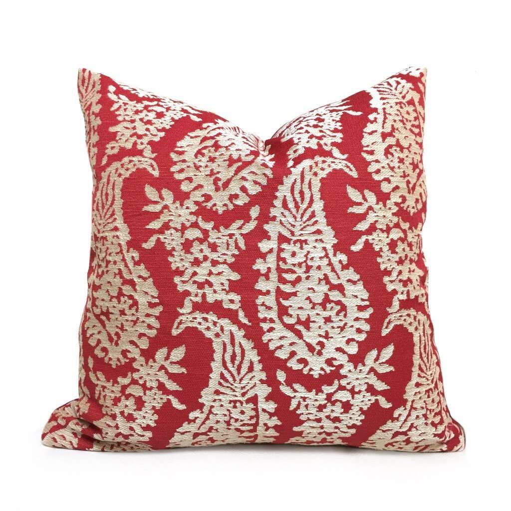 Fabricut Napoli Lacquer Red Gold Paisley Floral Pillow Cover by Aloriam Pillows
