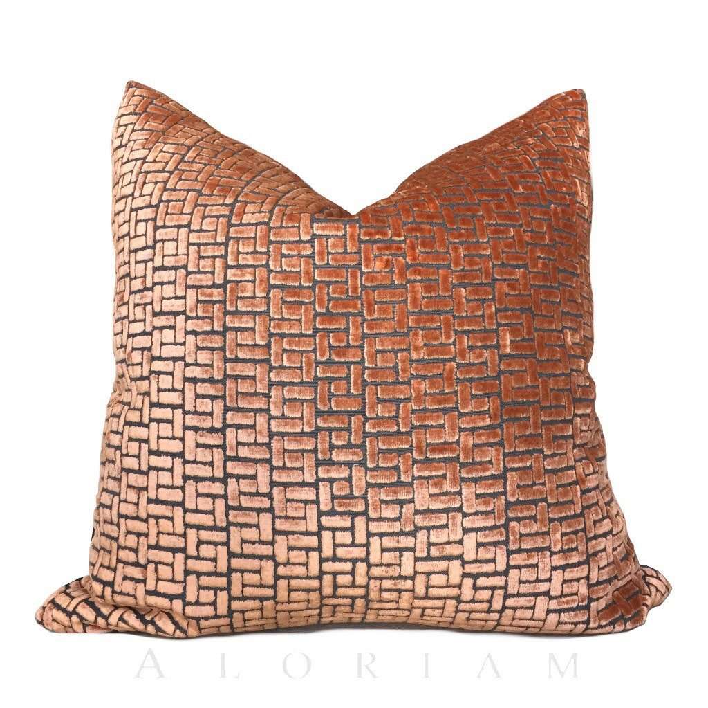 Fabricut Tangerine Orange Cut Velvet Geometric Lattice Pillow Cover Cushion Pillow Case Euro Sham 16x16 18x18 20x20 22x22 24x24 26x26 28x28 Lumbar Pillow 12x18 12x20 12x24 14x20 16x26 by Aloriam