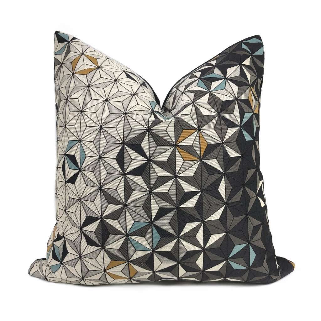 Fereio Gray Blue Mustard Tessellated Triangles Pillow Cover Cushion Pillow Case Euro Sham 16x16 18x18 20x20 22x22 24x24 26x26 28x28 Lumbar Pillow 12x18 12x20 12x24 14x20 16x26 by Aloriam