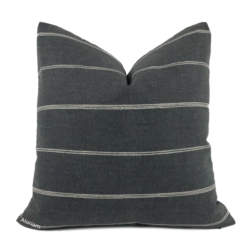 Ferris Dark Charcoal Gray Stripe Cotton Print Pillow Cover - Aloriam
