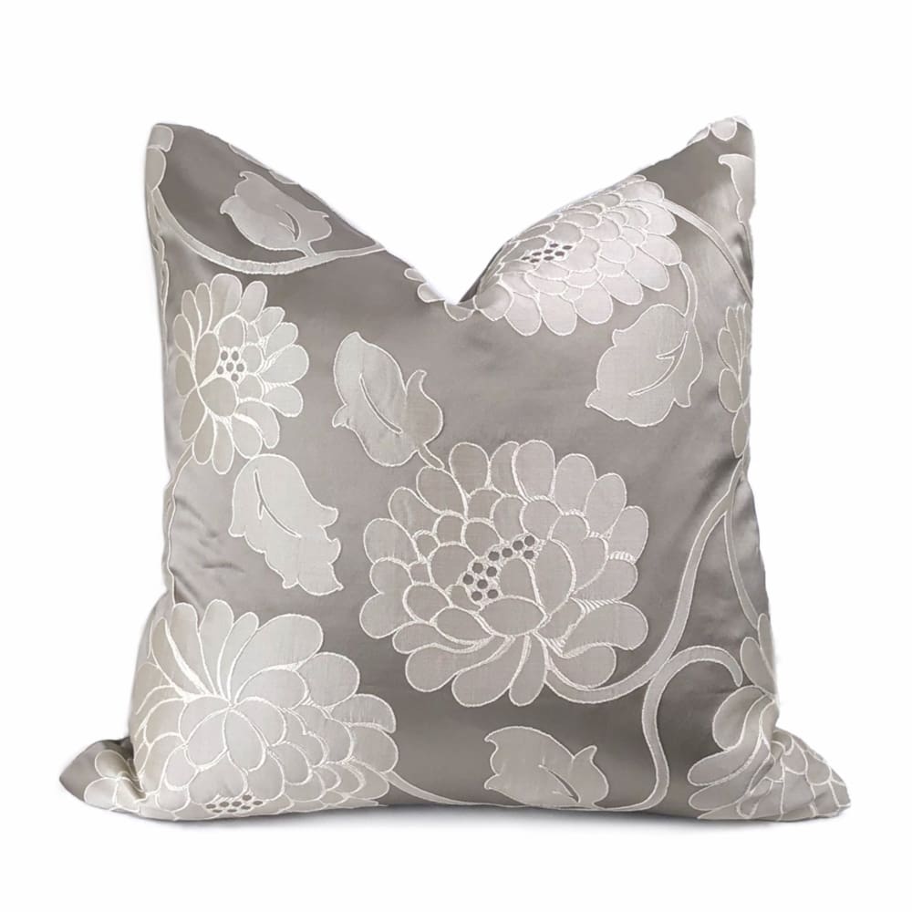 Fontaine Warm Gray Floral Satin Jacquard Pillow Cover - Aloriam