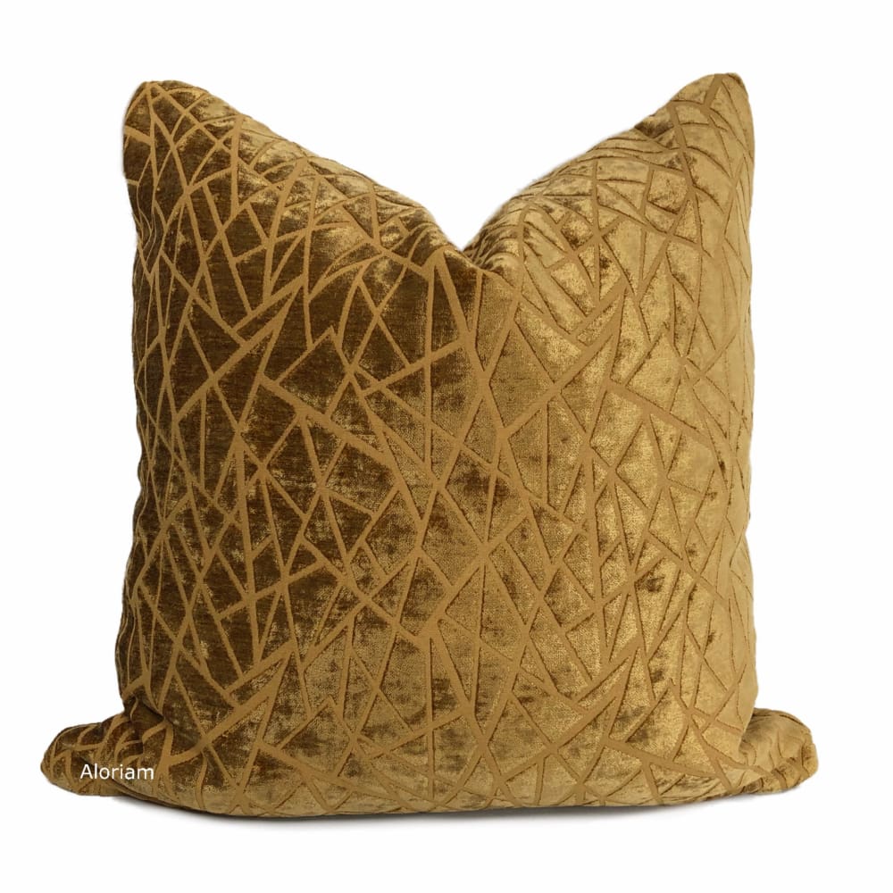 Fractal Golden Amber Modern Geometric Chenille Pillow Cover - Aloriam