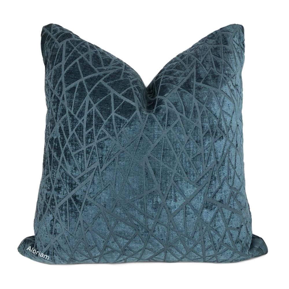 Fractal Navy Blue Modern Geometric Chenille Pillow Cover - Aloriam