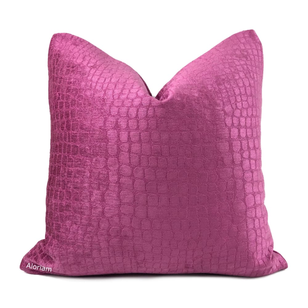 Fuchsia Pink Crocodile Alligator Faux Reptile Pattern Velvet Pillow Cover - Aloriam
