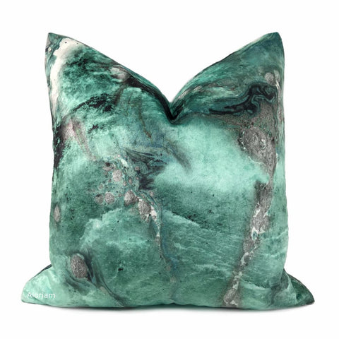 Gaia II Earth Minerals Jade Green Gray Multicolor Microfiber Velvet Pillow Cover - Aloriam
