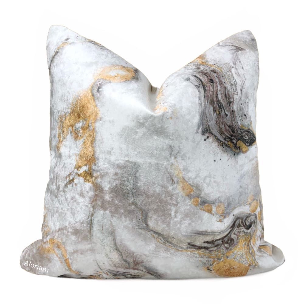Gaia II Earth Minerals White Gold Light Gray Multicolor Microfiber Velvet Pillow Cover - Aloriam