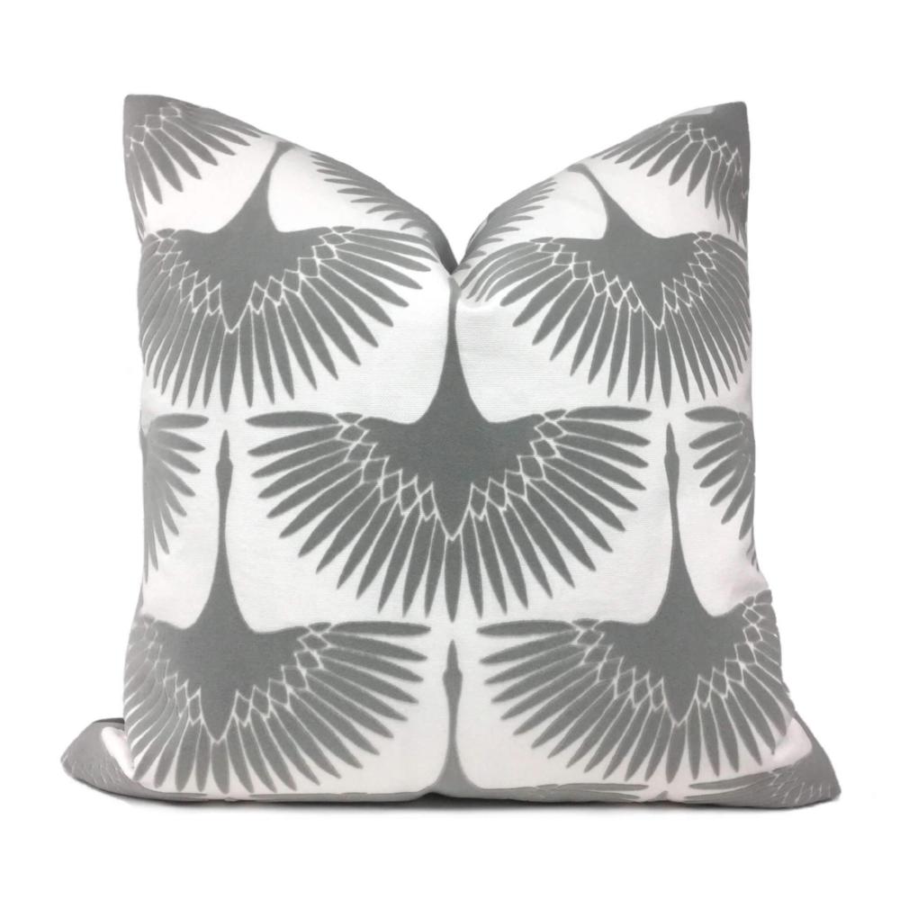 Genevieve Gorder Crane Flock Velvet Gray White Pillow Cover