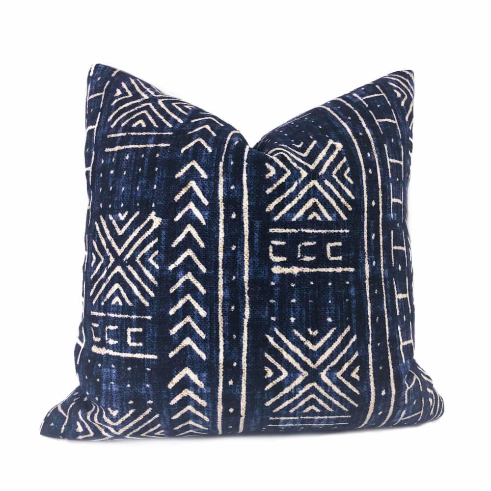 Genevieve Gorder Mali Mudcloth African Tribal Indigo Blue Pillow Cover - Aloriam