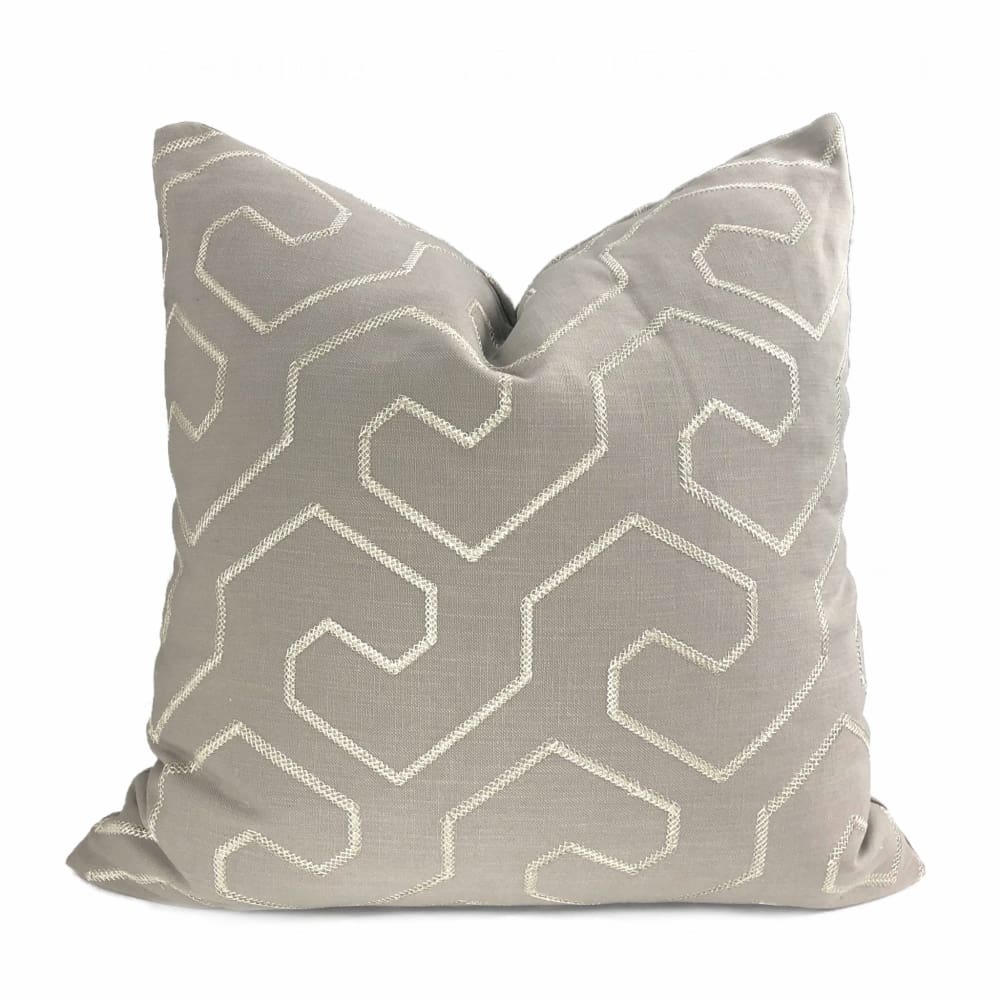 Gibson Stone & Silver Embroidered Geometric Maze Pillow Cover - Aloriam